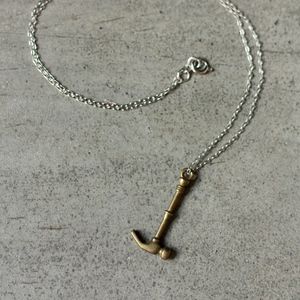 minimalist hammer charm necklace, brass/silver.